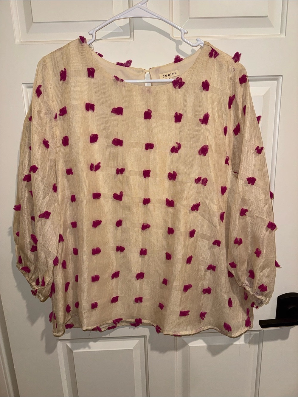 JODIFL Cream Blouse with Fuchsia Dot Texture